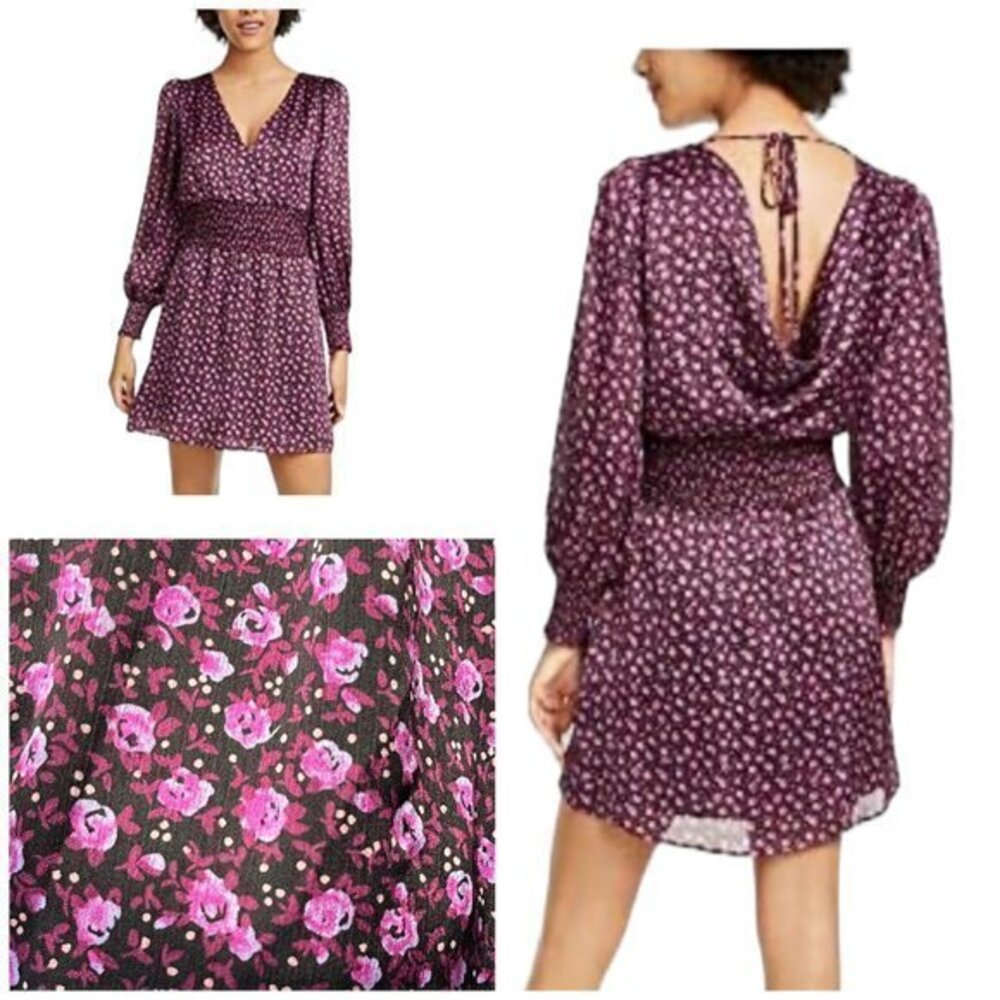 Leyden Women's Floral Mini Smocked Cocktail Dress in Purple Size S